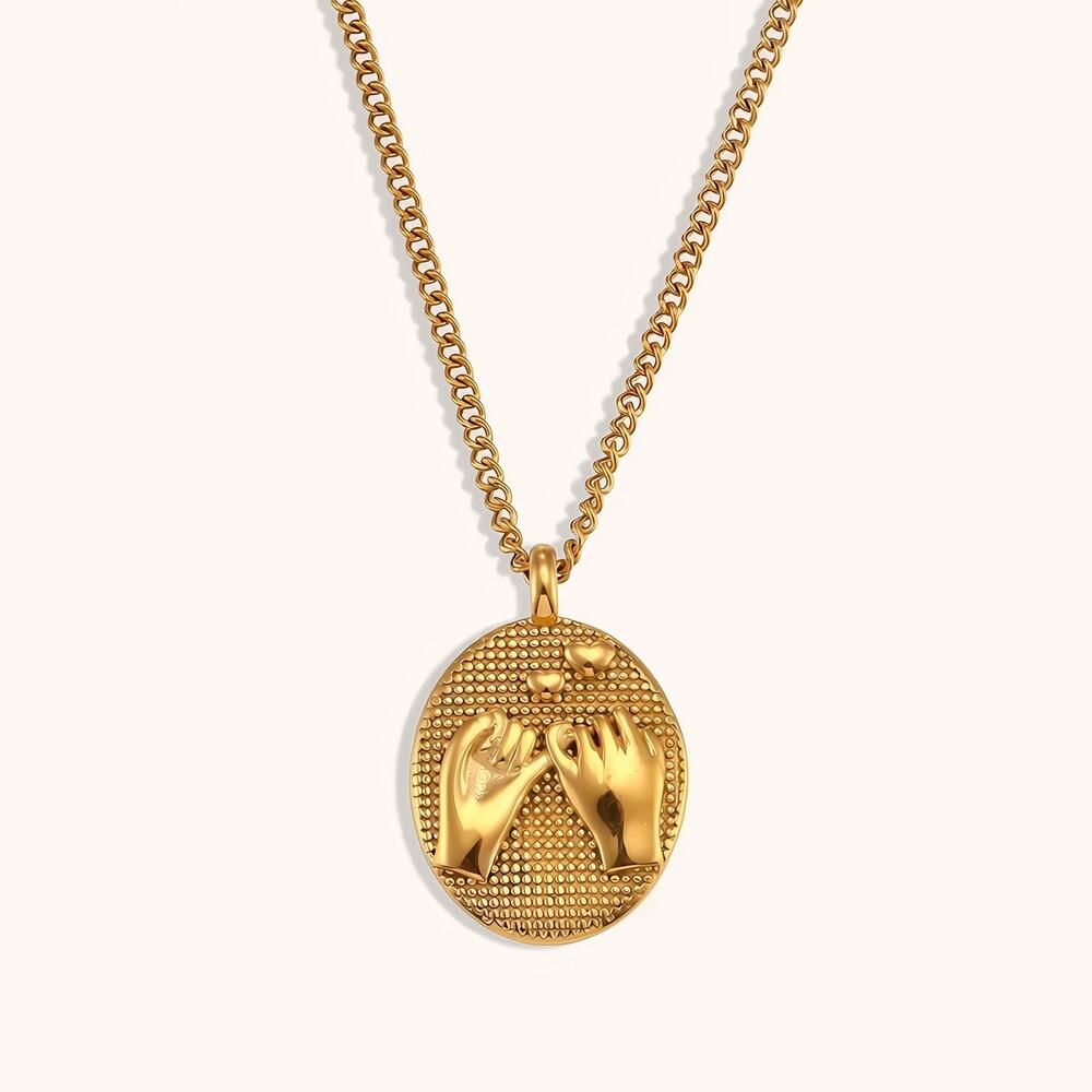 Pinky Promise‎ Oval Pendant Necklace Friendship Gift For Her 18K Gold Plated